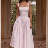 Kaydence | Women's Sleeveless Square-Neckline Gingham Midi Dress