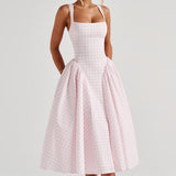 Kaydence | Women's Sleeveless Square-Neckline Gingham Midi Dress