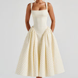 Kaydence | Women's Sleeveless Square-Neckline Gingham Midi Dress