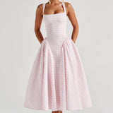 Kaydence | Women's Sleeveless Square-Neckline Gingham Midi Dress
