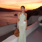Kaylani | Women's Green Butterfly Cut-Out Maxi Wedding Guest Dress