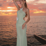 Kaylani | Women's Green Butterfly Cut-Out Maxi Wedding Guest Dress