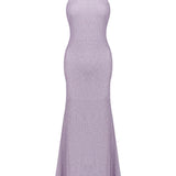 Kayleigh | Women's Lilac Sparkly Backless Floral Detail Maxi Prom Dress