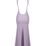 Kayleigh | Women's Lilac Sparkly Backless Floral Detail Maxi Prom Dress