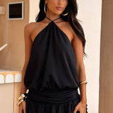 Kehlia | Women's Open-Back Halter Mini Summer Vacation Dress