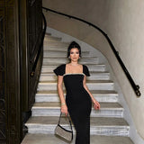 Keira | Women's Square-Neck Shoulder-Drape Bodycon Maxi Dress