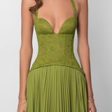 Kenley | Women's Pleated Corset Maxi Wedding Guest Dress