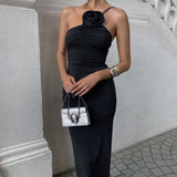 Kennedy | Women's Black Sleeveless Sophisticated Floral Maxi Dress