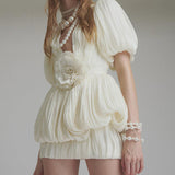 Kensley | Women's Pleated Mini Cocktail Dress with Floral Detail