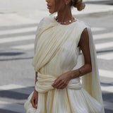 Liana | Women's Elegant Cape Mini Summer Dress with Balloon Skirt
