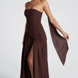 Lucinda | Women's Strapless Maxi Wedding Guest Dress with Scarf