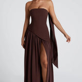 Lucinda | Women's Strapless Maxi Wedding Guest Dress with Scarf