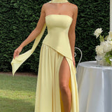 Lucinda | Women's Strapless Maxi Wedding Guest Dress with Scarf