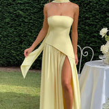 Lucinda | Women's Strapless Maxi Wedding Guest Dress with Scarf