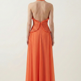Marlowe | Women's Orange Halter Ruffle A-Line Maxi Wedding Guest Dress