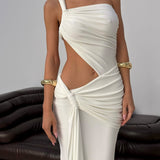 Mirelle | Women's White One-Shoulder Cut-out Maxi Summer Dress