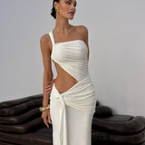Mirelle | Women's White One-Shoulder Cut-out Maxi Summer Dress