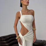 Mirelle | Women's White One-Shoulder Cut-out Maxi Summer Dress