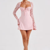 Noemi | Women's Pink Long Lace Sleeves Mini Summer Dress