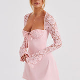 Noemi | Women's Pink Long Lace Sleeves Mini Summer Dress