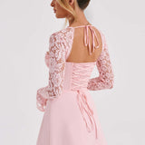 Noemi | Women's Pink Long Lace Sleeves Mini Summer Dress