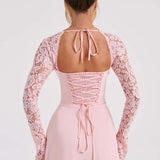 Noemi | Women's Pink Long Lace Sleeves Mini Summer Dress