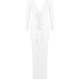 Paulina | Women's White Long Sleeve V-Neck Bodycon Maxi Dress