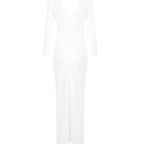 Paulina | Women's White Long Sleeve V-Neck Bodycon Maxi Dress