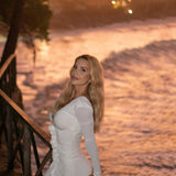 Paulina | Women's White Long Sleeve V-Neck Bodycon Maxi Dress