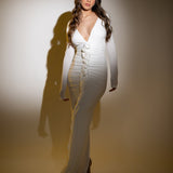 Paulina | Women's White Long Sleeve V-Neck Bodycon Maxi Dress