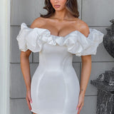 Raylene | Women's White Ruffle Off-Shoulder Mini Cocktail Dress