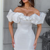 Raylene | Women's White Ruffle Off-Shoulder Mini Cocktail Dress
