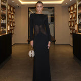 Romina | Women's Black Longsleeve Mesh Bodycon Maxi Dress