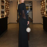Romina | Women's Black Longsleeve Mesh Bodycon Maxi Dress