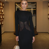 Romina | Women's Black Longsleeve Mesh Bodycon Maxi Dress