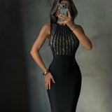Roxanne | Women's Blck High-neck Lace Bodycon Mini Dress