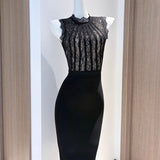 Roxanne | Women's Blck High-neck Lace Bodycon Mini Dress