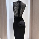 Roxanne | Women's Blck High-neck Lace Bodycon Mini Dress