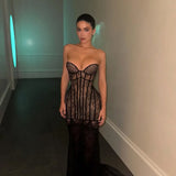 Serenity | Women's Black Strapless Lace Bustier Corset Maxi Dress