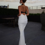 Women's Sleeveless Backless Ruched Bodycon Maxi Dress