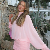 Solene | Women's Pink Long Sleeve Mini Summer Cocktail Dress