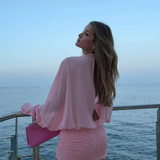 Solene | Women's Pink Long Sleeve Mini Summer Cocktail Dress