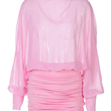 Solene | Women's Pink Long Sleeve Mini Summer Cocktail Dress