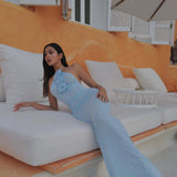 Tara | Women's Blue Floral Halter Maxi Summer Dress