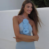 Tara | Women's Blue Floral Halter Maxi Summer Dress