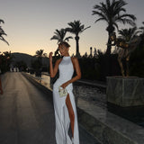 Winona | Women's White High-Neck Sleeveless High-Slit Maxi Summer Dress