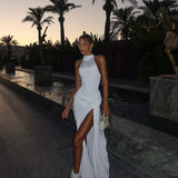 Winona | Women's White High-Neck Sleeveless High-Slit Maxi Summer Dress
