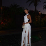Winona | Women's White High-Neck Sleeveless High-Slit Maxi Summer Dress