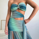 Wren | Women's Strapless Mesh Cut-Out Maxi Summer Dress