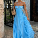 Luella | Women's Halter Pleated Maxi Prom Dress